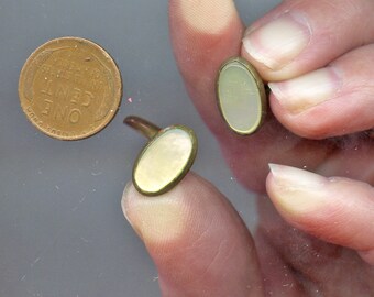 Pair of Antique Brass Metal Cuff links with Mother of Pearl Vintage Oval 8669