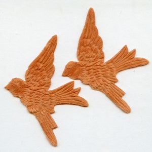 Paire Sage APRICOT VELvET BIRDS Millinery Pressed Pieces Large Embossed from Antique Molds Moss MoRE AVAILABLE