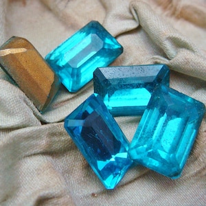 AQUA achteckigen STRASS 11 mm x 16 mm Lot (25) Vintage Türkis Große Glas Goldfolie Zurück jc aqua5 MEHR VERFÜGBAR