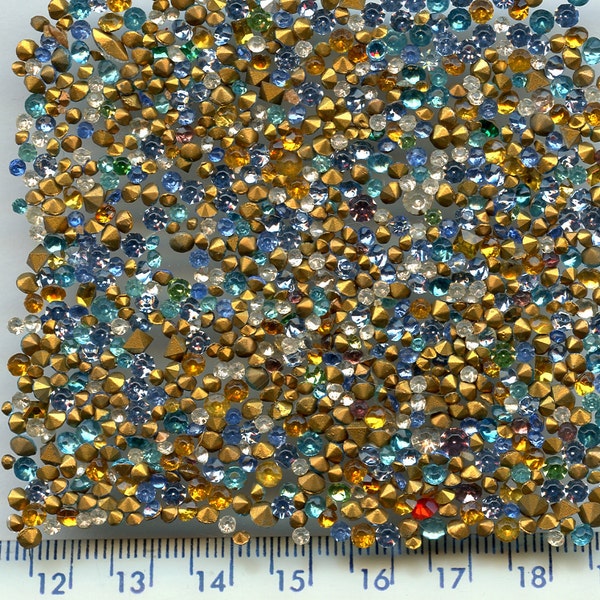 HUGE  Lot of  Glass rhinestones (375)  .2 oz  2mm to 3mm  loose replacement  mix Many COLORS Teensy Weensy MORE AVAlLABLE