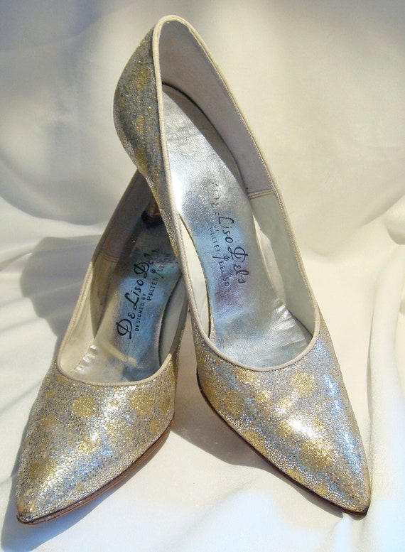 Vintage Polka Dot Pumps Metallic SILVER and GOLD G