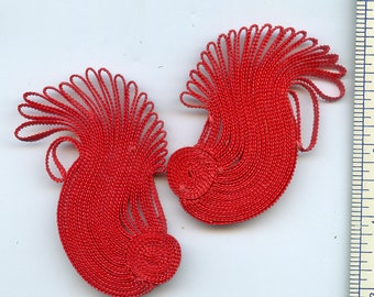 Vintage Pair of Millinery Hat Adornments RED Raffia Embellishments #9339