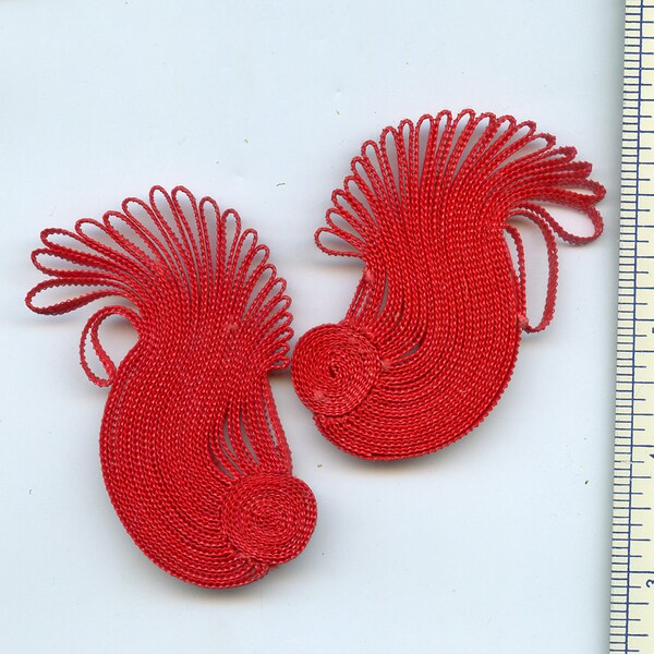 Vintage Pair of Millinery Hat Adornments RED Raffia Embellishments #9339