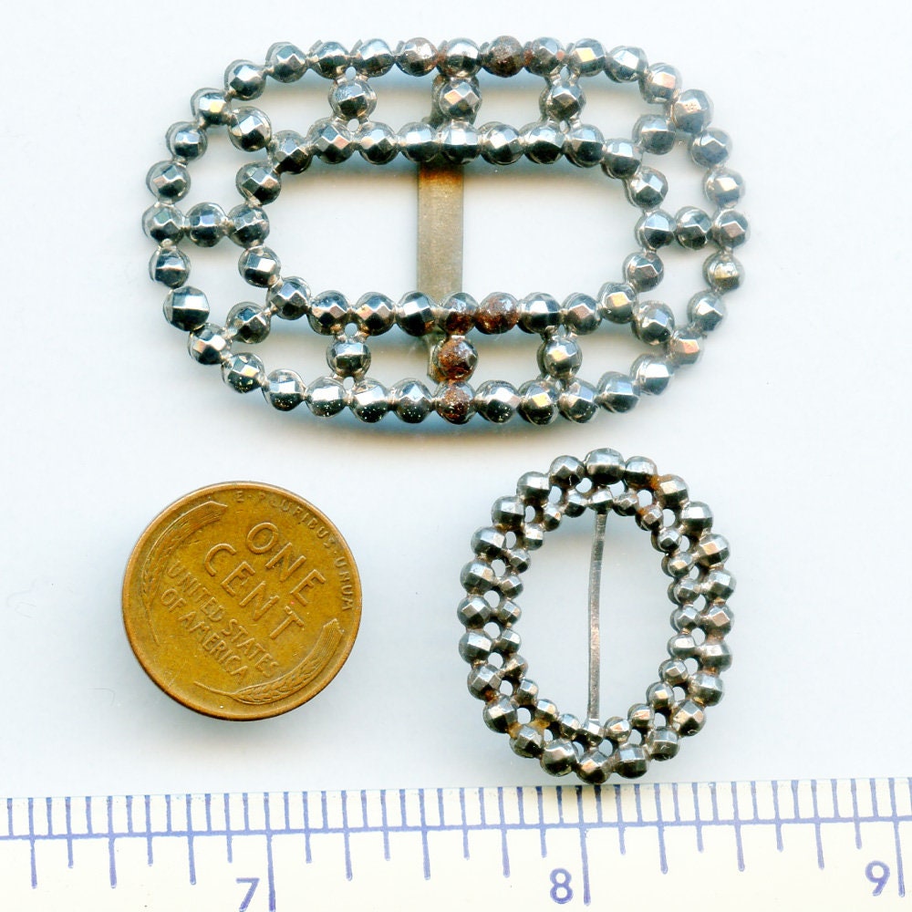 Antique Victorian French Cut Steel Belt Buckle Set Pair Of 2 Two (2) Victorian Cut Steel BELT BUCKLES Slides Faceted  main image 3