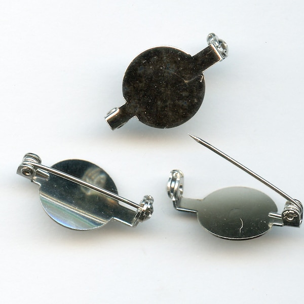 Pin Brooch Blank Lot of (5 or 10) 27 mm wide  x 17 mm tall Silvertone Silver tone Safety Clasp MORE AVAILABLE