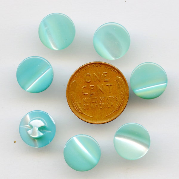 Shell Buttons TURQUOISE Aqua Set of (10) 1940s Vintage Buttons 7/16" inch size Dyed MOP Mother of Pearl 3296T MORE available