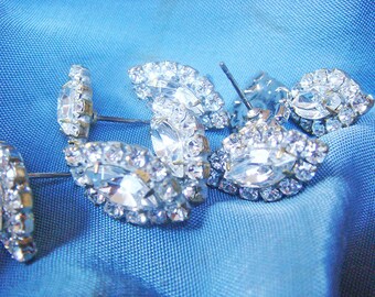 Rhinestone Earrings or Supply Components Lot of (5) PAIR Medallions Vintage Pretty Vintage Crystal Marquise Shape jc rsb  MORE AVAILABLE