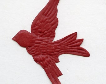 Pair (2) RED LEATHER BIRDS Millinery Pressed Pieces Large Embossed from Antique Molds Limited Quantities M0RE Available