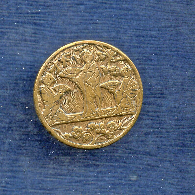 ASIAN MOTIF Pin Brooch Brass Metal 8261 Vintage Victorian