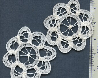 Lot of (3) Handmade Antique Lace Applique Insert Hand Made Needlework Medallions 3 1/2" Diameter 7941 MORE AVAILABLE