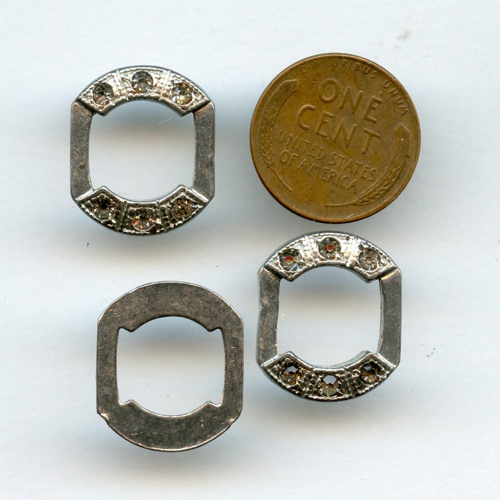 Pair of (2) Vintage Rhinestone Slides Frames Findings Silver Tone NOS ...