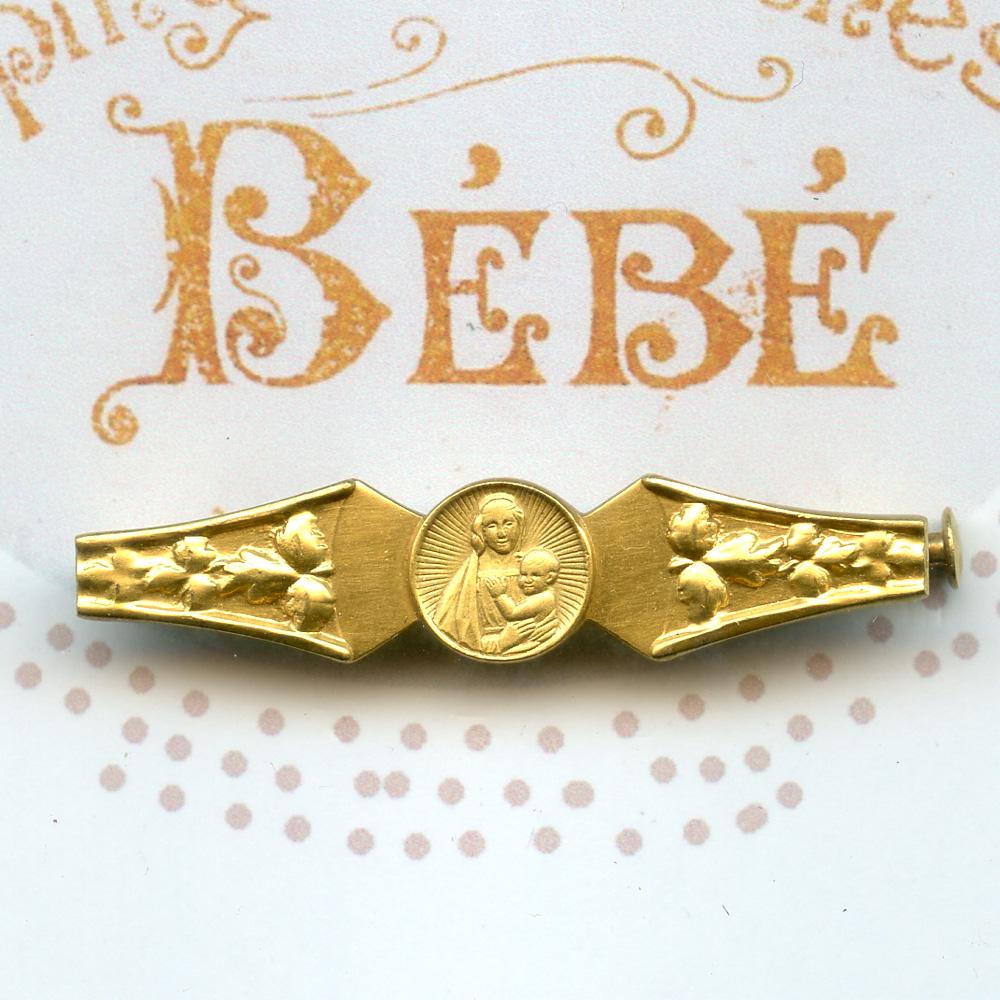 Broche Ancienne Art Déco Vierge Marie - Plaqué Or - Fond De Bijouterie - Poupée Doll Brooch
