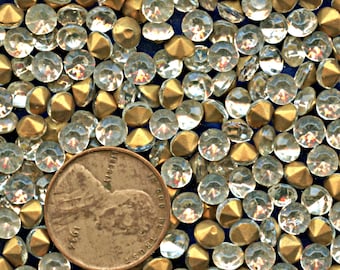 5 mm RHINESTONES Lot of (36) ss22 Vintage Crystal Clear Glass Round Jewel Gold Foil Point Back jc 5mm