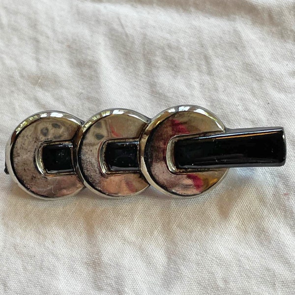 Vintage 1930s ART DECO Black Glass Brooch with Silver Luster Czechoslovakia Czech Antique 8050