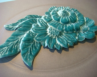 AQUA  FLOWERS and Leaves Millinery Teal Turquoise Blue Pressed Pieces Large  Embossed from Antique Molds MORE AVAlLABLE