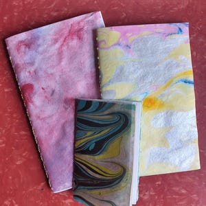 Marbled Books Set · Pack of 3 ·Handmade · Blank books · Hand sewn binding · Hand Marbled paper