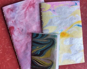 Marbled Books Set · Pack of 3 ·Handmade · Blank books · Hand sewn binding · Hand Marbled paper