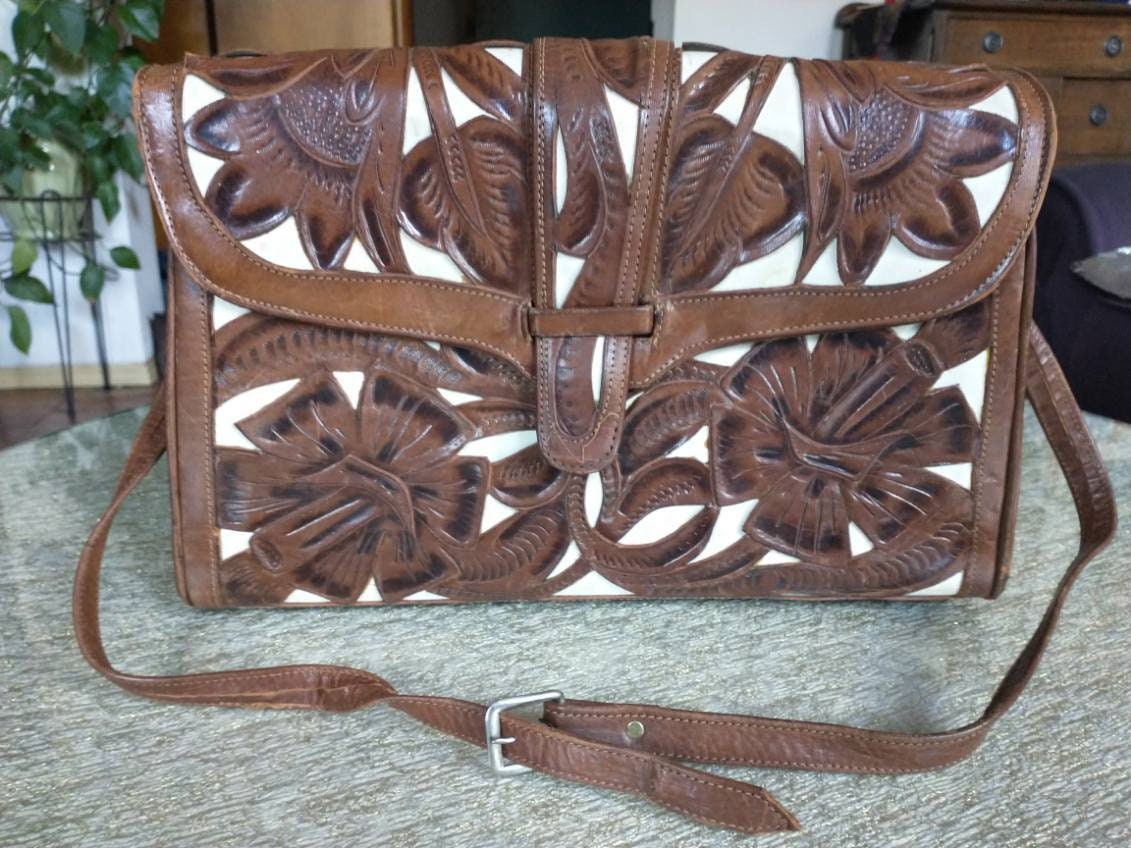 60's/70's Tooled Leather Bag - Made in Mexico by Avelar