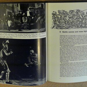 May include: A black and white illustration of a battle scene with soldiers fighting. The image is from a book about stage combat and mass fighting.