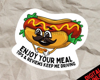 Cute Food Delivery Stickers - Increase Your Tips! MUSTACHED HOTDOG