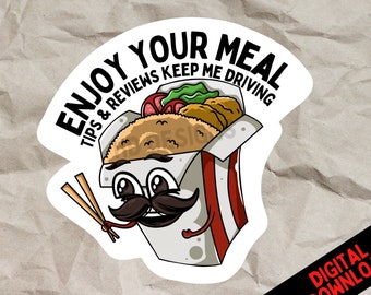 Cute Food Delivery Stickers - Increase Your Tips! MUSTACHED CHINESE TAKEOUT