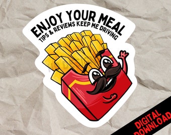 Cute Food Delivery Stickers - Increase Your Tips! MUSTACHED FRENCH FRIES