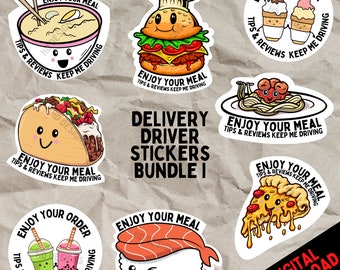 Cute Food Delivery Stickers - Increase Your Tips! BUNDLE OF 8