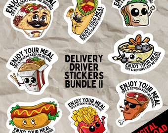 Cute Food Delivery Stickers - Increase Your Tips! BUNDLE OF 8