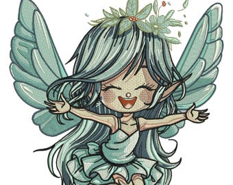 Fairy with Flowers Embroidery Design, Baby Girl with Flowers Embroidery Design, Fairy Embroidery Design Machine File, 5 Sizes,Format DST PES