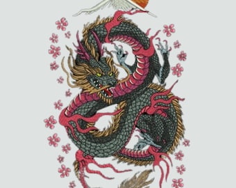 Dragon Embroidery Design File, Japanese Style Mystic Dragon, Machine Embroidery Pattern, Dragon, 5 Sizes, Format DST PES, Instant Download
