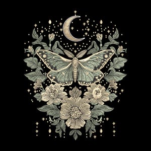 Floral Butterfly Machine Embroidery Design, Butterfly Embroidery Design, Moon Clipart, Nature-Inspired Embroidery Pattern, 6 Sizes, Download