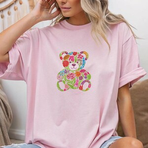花柄テディベア刺繍デザイン、かわいい動物クマの機械刺繍パターン、下クマの機械刺繍ファイル、7サイズ、PESをダウンロード 画像 16
