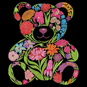 花柄テディベア刺繍デザイン、かわいい動物クマの機械刺繍パターン、下クマの機械刺繍ファイル、7サイズ、PESをダウンロード 画像 9