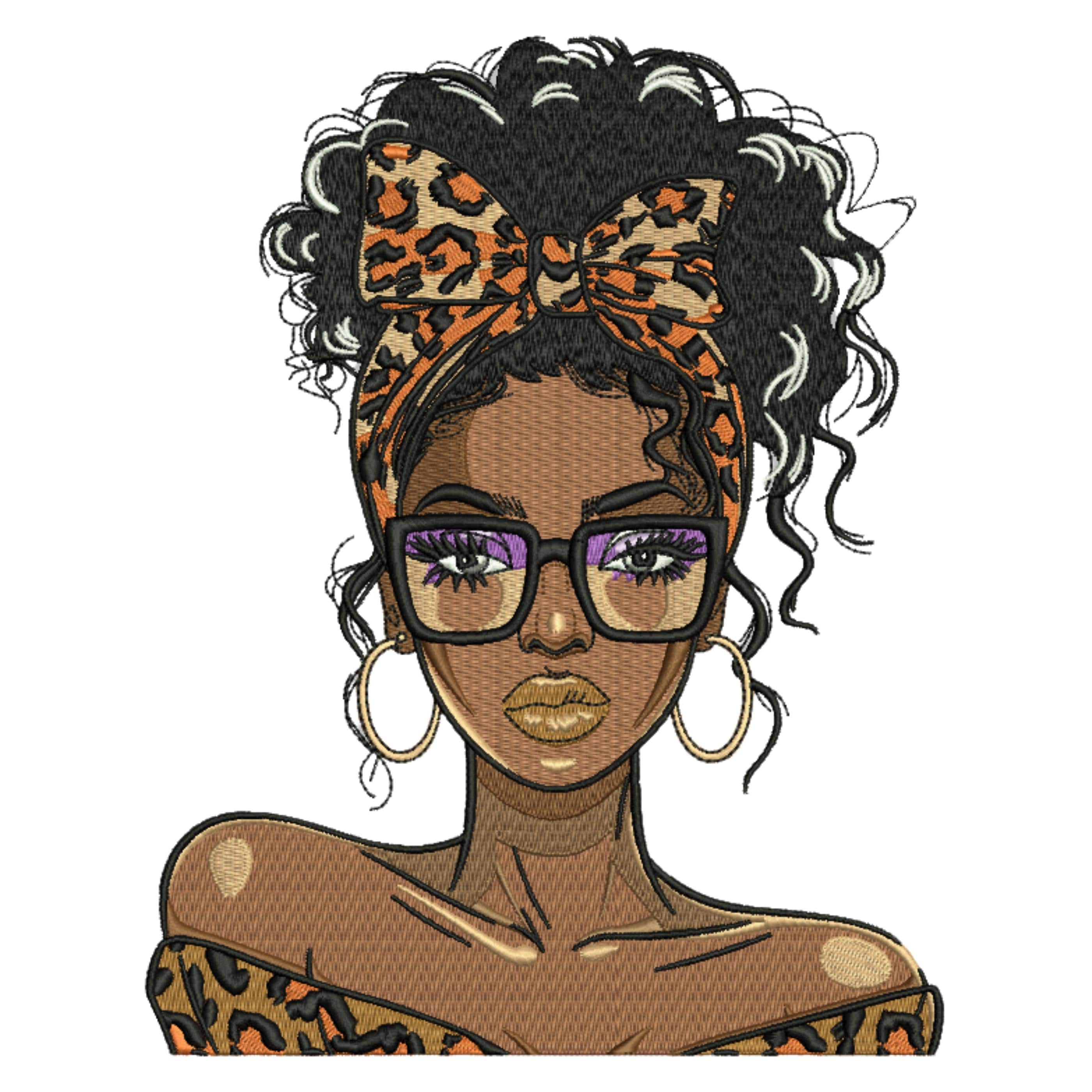 Black Woman Embroidery Design, African Machine Embroidery File, Black Women With Sunglasses Embroidery, Afro Girl, 5 Sizes, Format DST PES