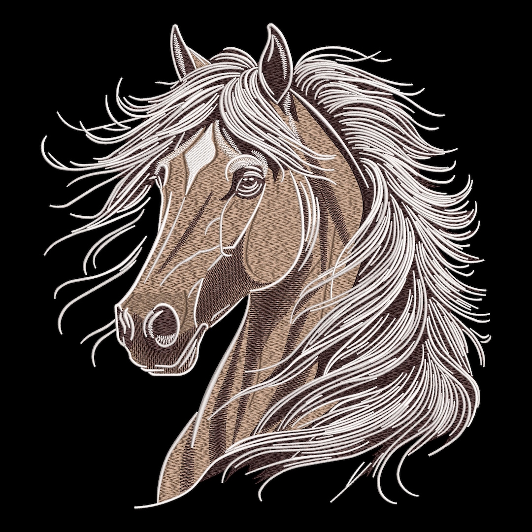 Elegant Horse Head Embroidery Design, 3 Color Stallion Portrait File ...