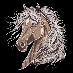 Elegante diseño de bordado de cabeza de caballo, archivo de retrato de semental en 3 colores, patrón minimalista de bordado a máquina equino, 6 tamaños, descarga digital