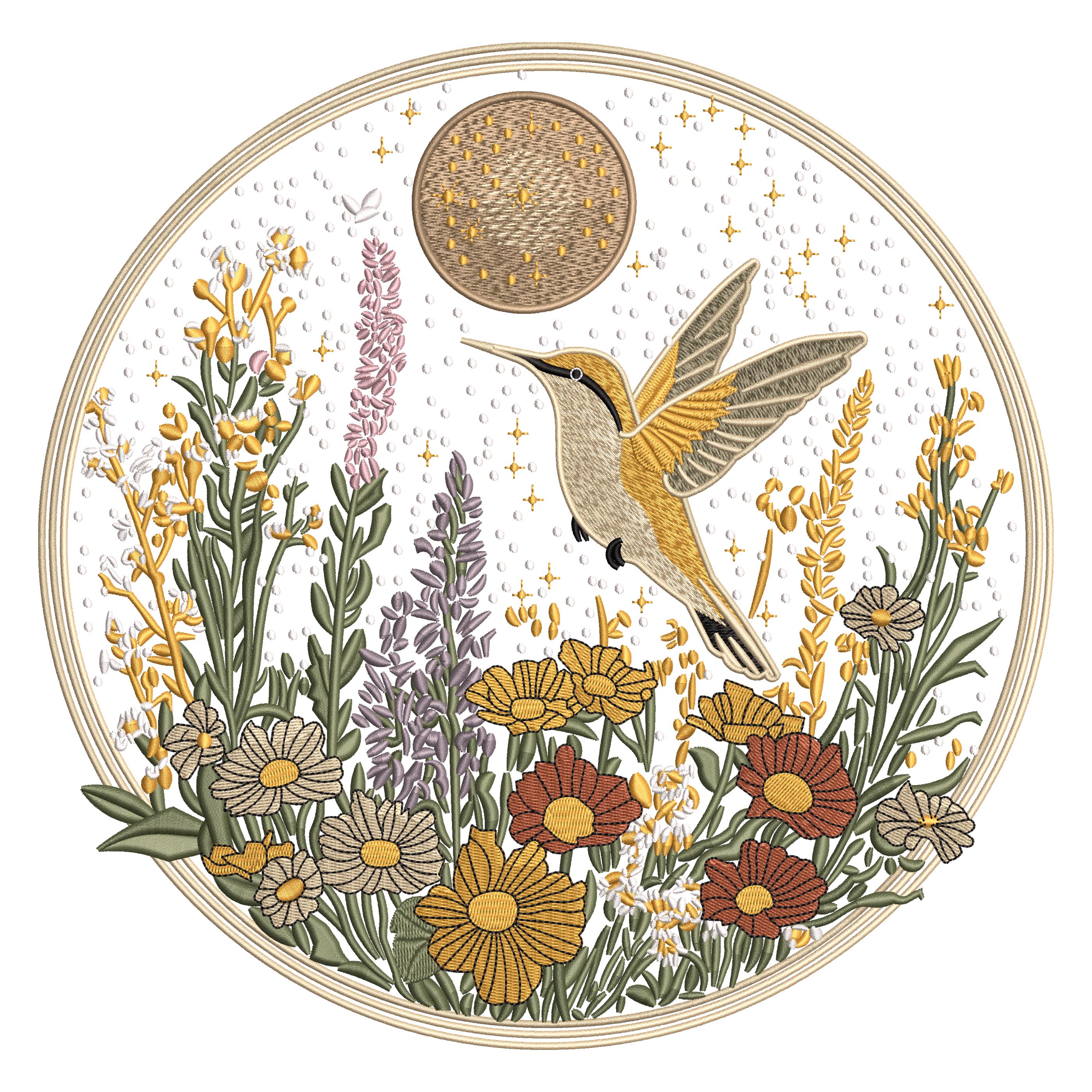 Hummingbird Embroidery Design, Floral Circle Pattern, Boho Nature ...