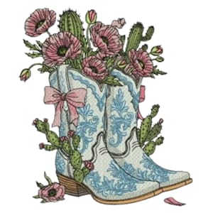 Western Cowgirl Boot Embroidery Design File, Boho Floral Boot, Cowgirl Machine Embroidery Pattern, 5 Sizes, Format DST PES, Instant Download