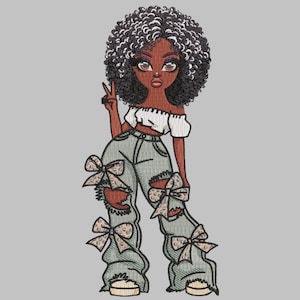 Afro Black Girl Embroidery Design, African American Machine Embroidery File, Baby Girl with Curly Hair, 5 Sizes, Format DST PES, Download