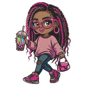 Afro Black Girl Embroidery Design, African American Machine Embroidery File, Baby Girl with Curly Hair ,5 Sizes, Format DST PES, Download