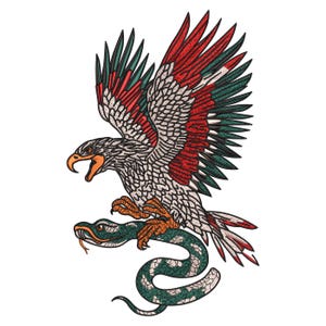Eagle vs Snake Embroidery Design, Flying Eagle Machine Embroidery Pattern ,Mexican Symbol Embroidery, Wildlife Predator Art,6 Sizes,Download