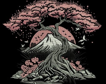 Cherry Blossom Tree Embroidered T-shirt, Sakura Embroidery on 