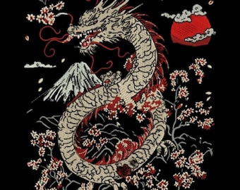 Dragon Embroidery Design File, Japanese Style Red Dragon, Machine Embroidery Pattern, Dragon, 5 Sizes, Format DST PES, Instant Download