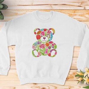 花柄テディベア刺繍デザイン、かわいい動物クマの機械刺繍パターン、下クマの機械刺繍ファイル、7サイズ、PESをダウンロード 画像 14