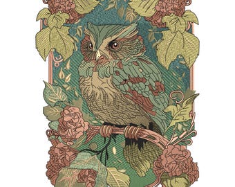 Vintage Owl Floral Embroidery Design, Machine Embroidery Cottagecore Bird Pattern, Bird Embroidery Pattern,6 Sizes, Format DST PES, Download