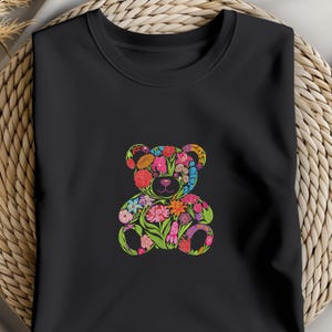 花柄テディベア刺繍デザイン、かわいい動物クマの機械刺繍パターン、下クマの機械刺繍ファイル、7サイズ、PESをダウンロード 画像 11