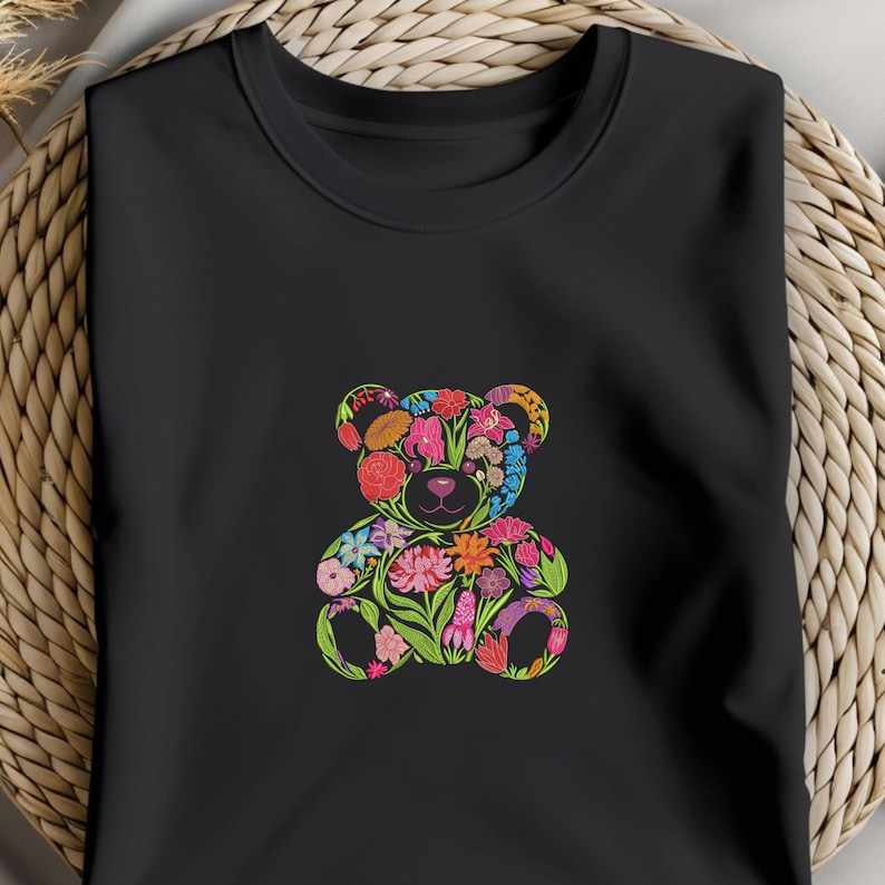 花柄テディベア刺繍デザイン、かわいい動物クマの機械刺繍パターン、下クマの機械刺繍ファイル、7サイズ、PESをダウンロード 画像 11