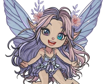 Fairy with Flowers Embroidery Design, Baby Girl with Flowers Embroidery Design, Fairy Embroidery Design Machine File, 5 Sizes,Format DST PES