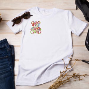 花柄テディベア刺繍デザイン、かわいい動物クマの機械刺繍パターン、下クマの機械刺繍ファイル、7サイズ、PESをダウンロード 画像 20