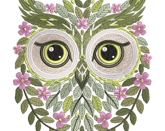 Floral Owl Embroidery Design, Owl Face Machine Embroidery Pattern, Nature Animal Floral Pattern ,Woodland Owl Embroidery, 7 Sizes, Download
